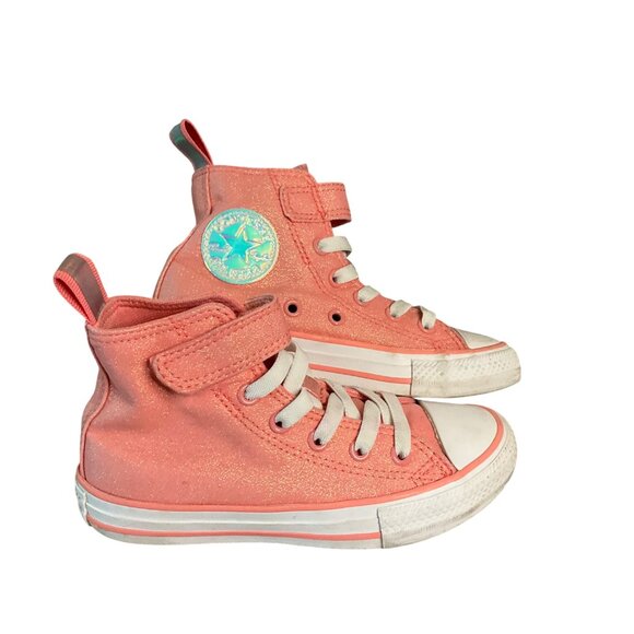 Converse Kids All Star Hi Shimmer Pink Sneakers W/ Velcro Strap Size 12 Youth - Picture 1 of 8